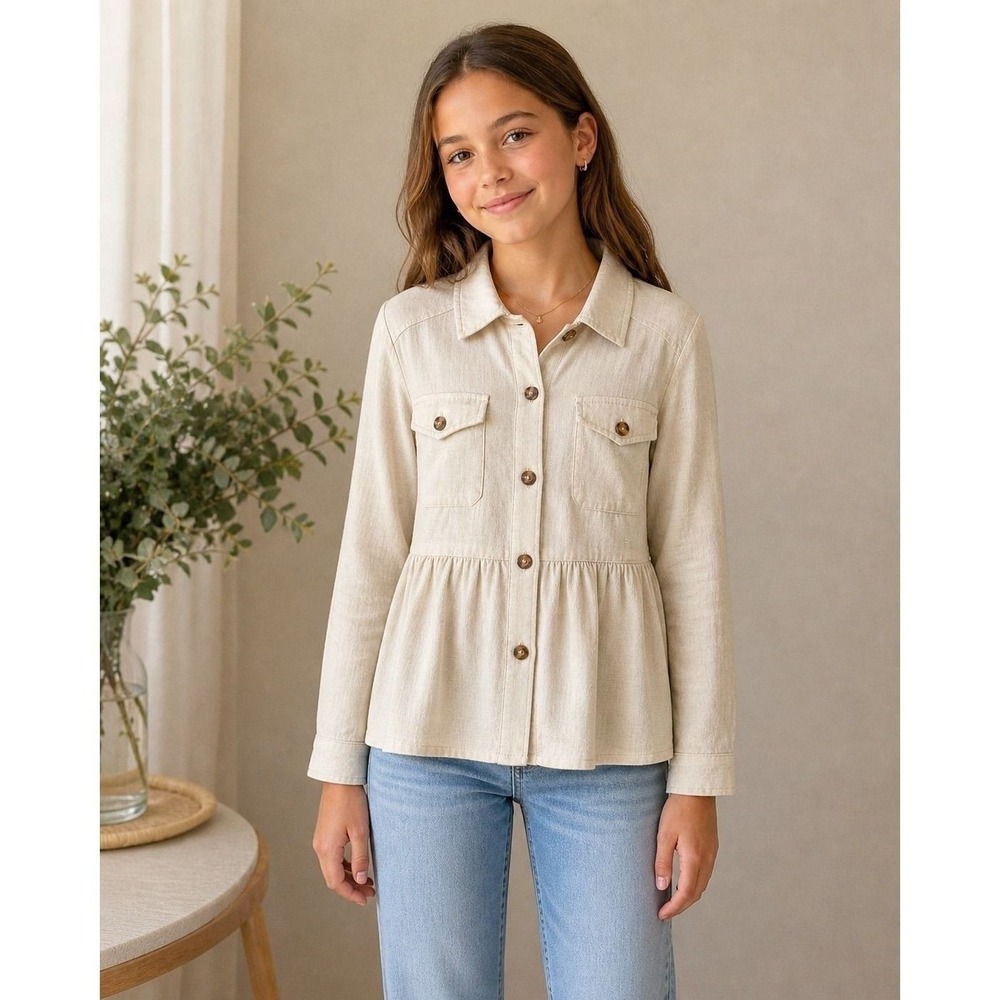 Hayden Girls Linen Blend Peplum Jacket Beige Size L‎
